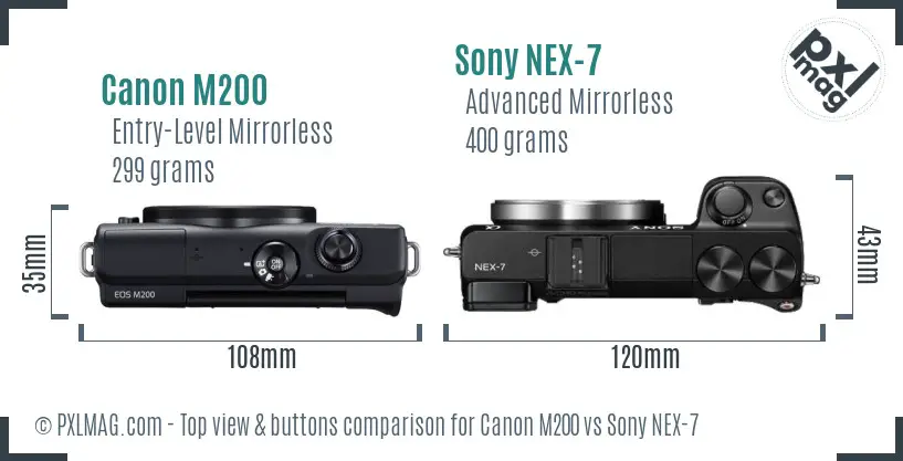 Canon M200 vs Sony NEX-7 top view buttons comparison