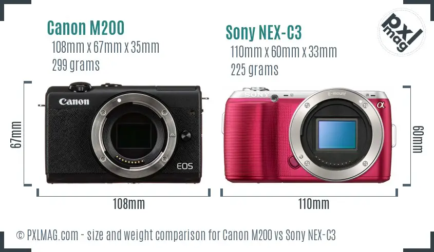 Canon M200 vs Sony NEX-C3 size comparison
