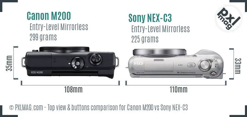 Canon M200 vs Sony NEX-C3 top view buttons comparison