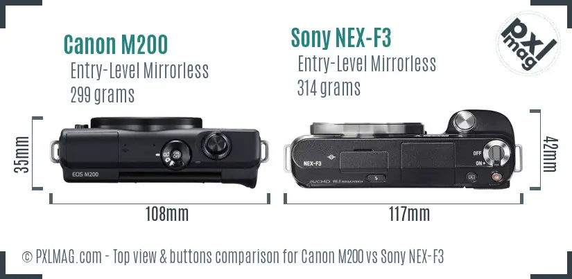 Canon M200 vs Sony NEX-F3 top view buttons comparison