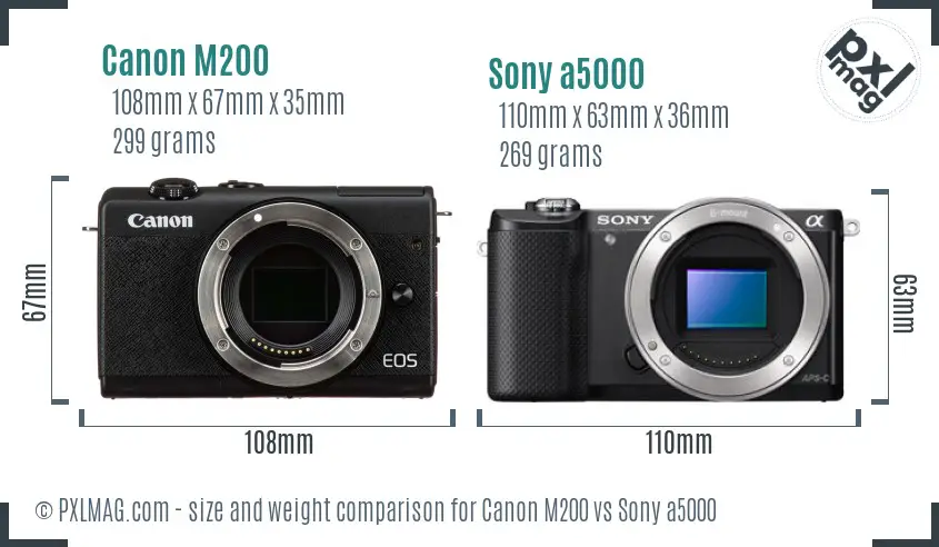 Canon M200 vs Sony a5000 size comparison