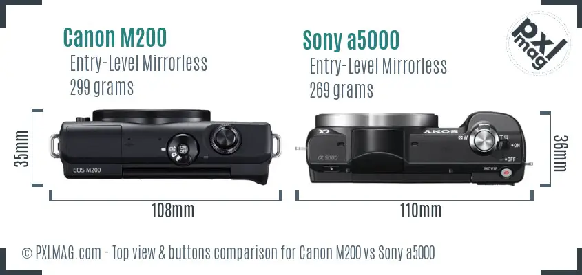 Canon M200 vs Sony a5000 top view buttons comparison
