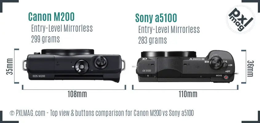 Canon M200 vs Sony a5100 top view buttons comparison
