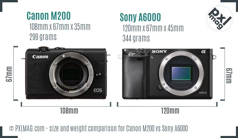 Canon M200 vs Sony A6000 size comparison
