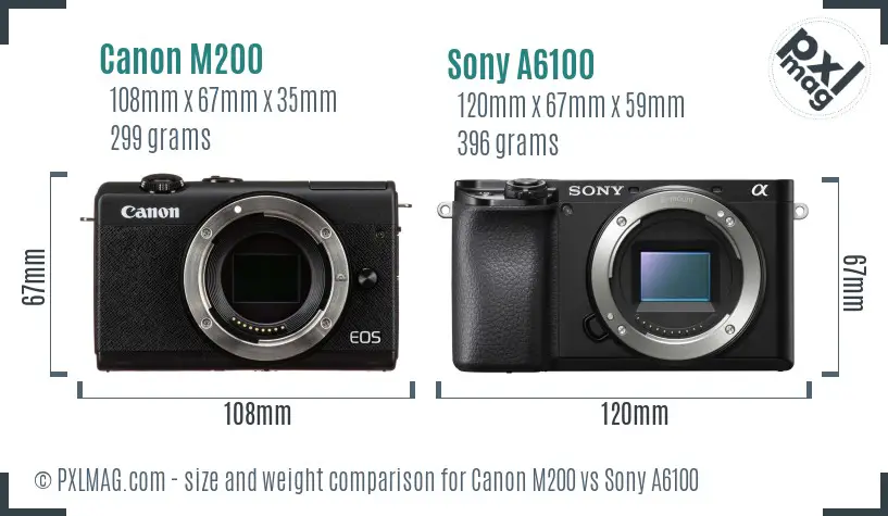 Canon M200 vs Sony A6100 size comparison