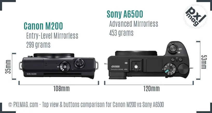 Canon M200 vs Sony A6500 top view buttons comparison