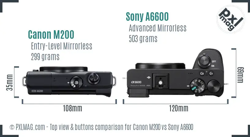 Canon M200 vs Sony A6600 top view buttons comparison