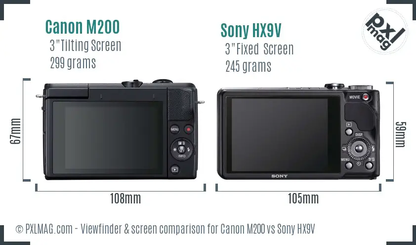 Canon M200 vs Sony HX9V Screen and Viewfinder comparison