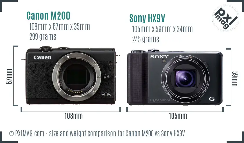 Canon M200 vs Sony HX9V size comparison