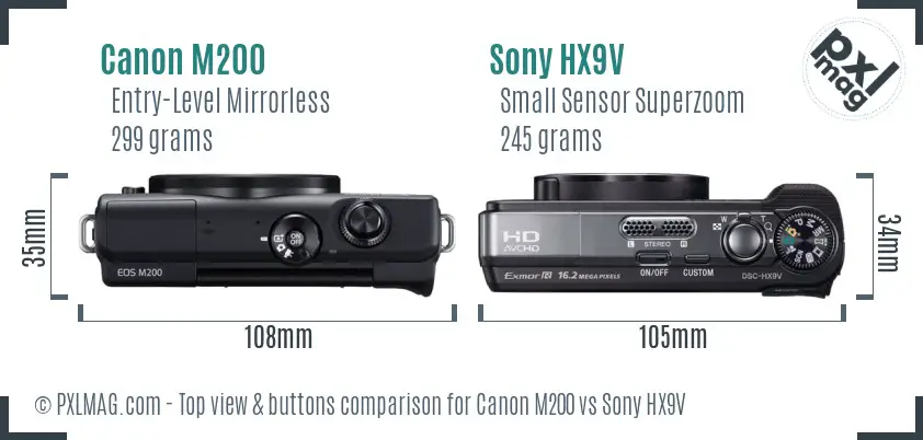 Canon M200 vs Sony HX9V top view buttons comparison