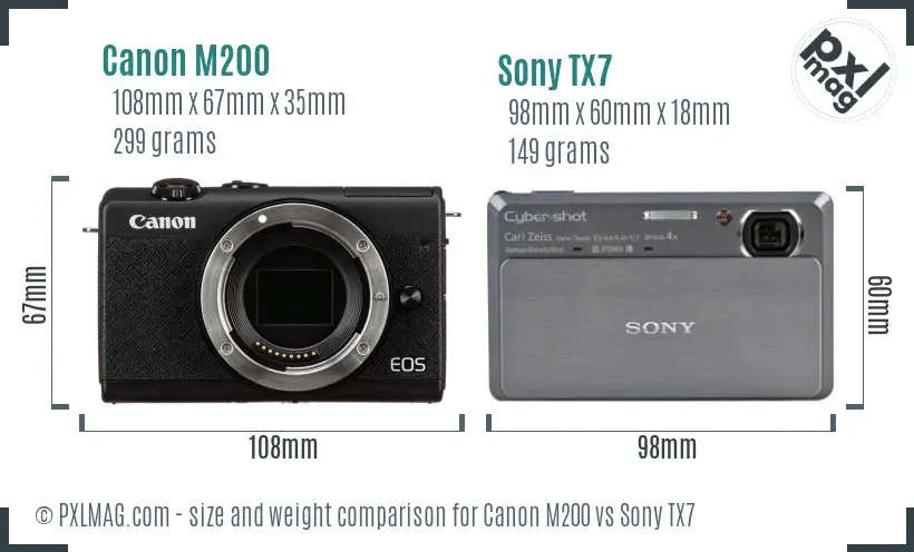 Canon M200 vs Sony TX7 size comparison