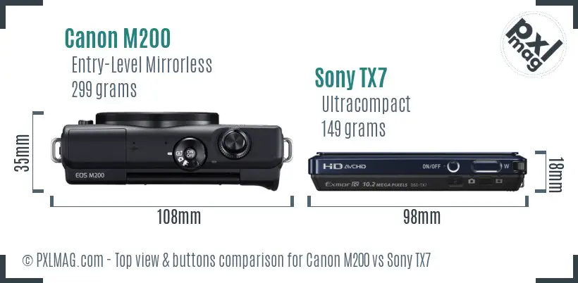 Canon M200 vs Sony TX7 top view buttons comparison