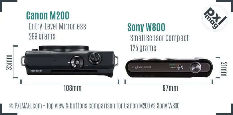 Canon M200 vs Sony W800 top view buttons comparison