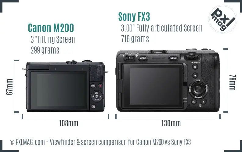 Canon M200 vs Sony FX3 Screen and Viewfinder comparison