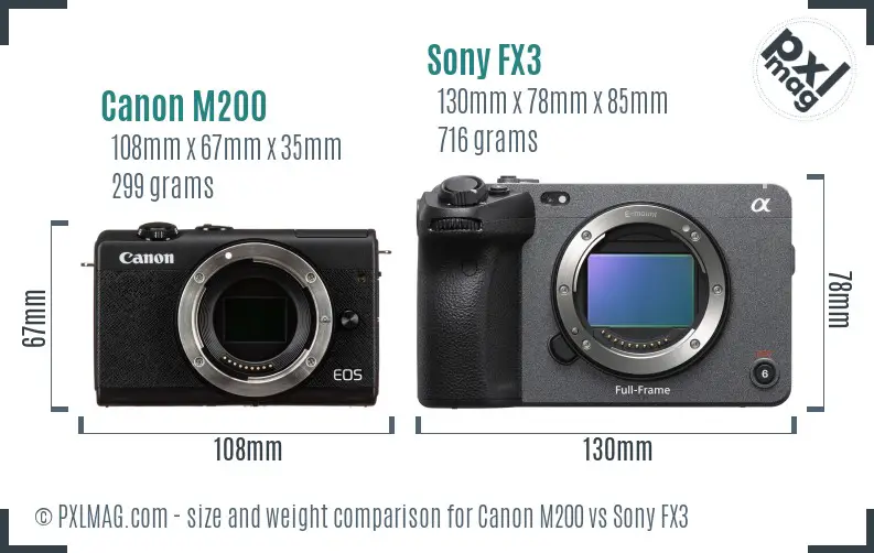 Canon M200 vs Sony FX3 size comparison