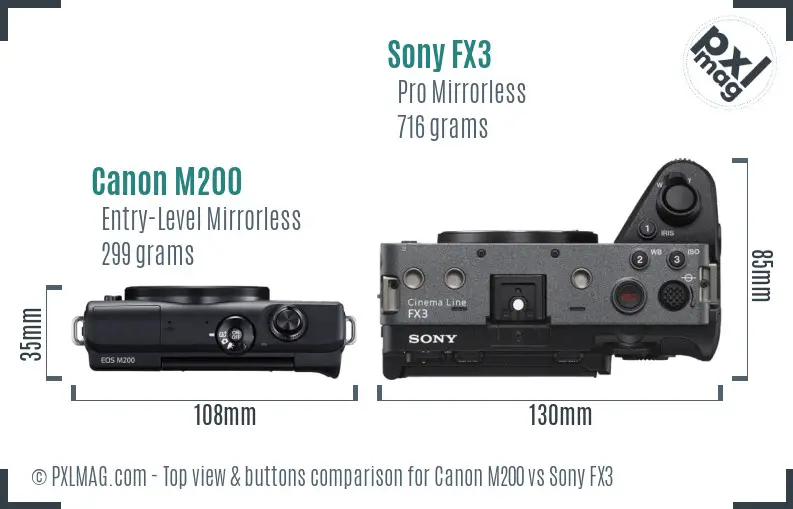 Canon M200 vs Sony FX3 top view buttons comparison