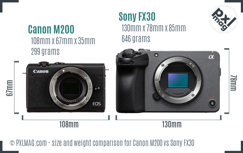 Canon M200 vs Sony FX30 size comparison