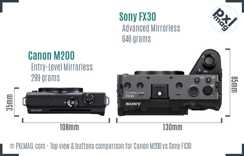 Canon M200 vs Sony FX30 top view buttons comparison