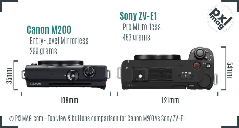 Canon M200 vs Sony ZV-E1 top view buttons comparison Canon M200 vs Sony ZV-E1 top view buttons comparison