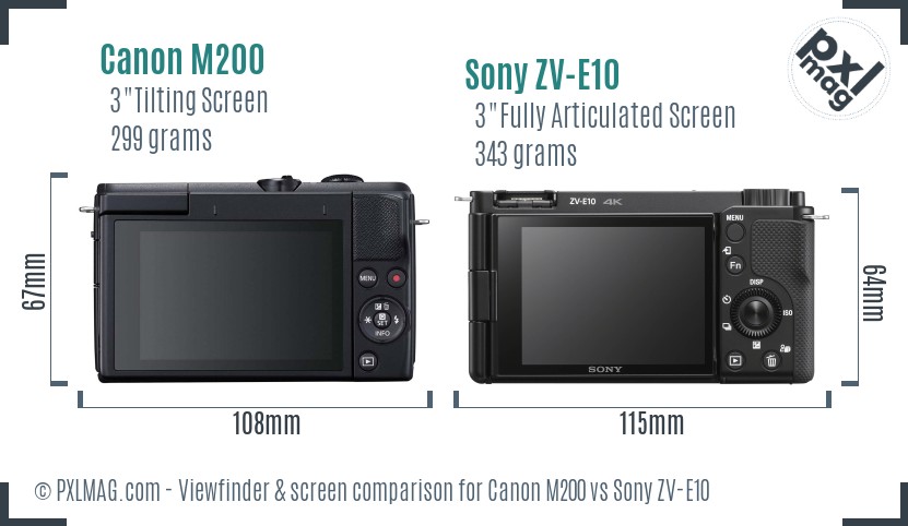 Canon M200 vs Sony ZV-E10 Screen and Viewfinder comparison