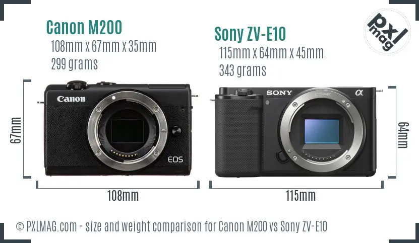 Canon M200 vs Sony ZV-E10 size comparison