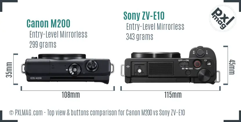 Canon M200 vs Sony ZV-E10 top view buttons comparison