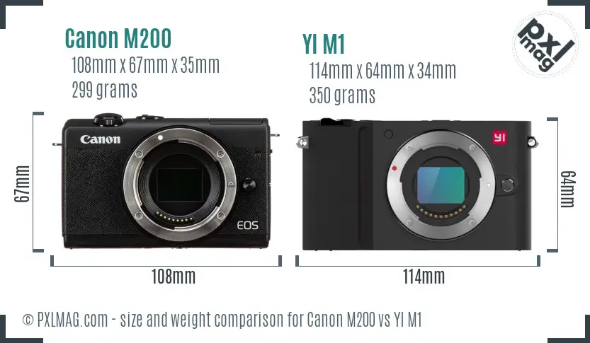 Canon M200 vs YI M1 size comparison