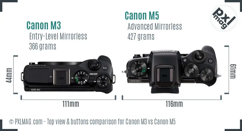Canon M3 vs Canon M5 top view buttons comparison Canon M3 vs Canon M5 top view buttons comparison