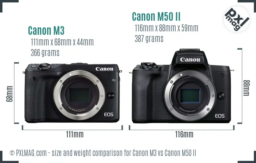 Canon M3 vs Canon M50 II size comparison