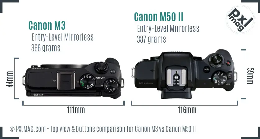 Canon M3 vs Canon M50 II top view buttons comparison