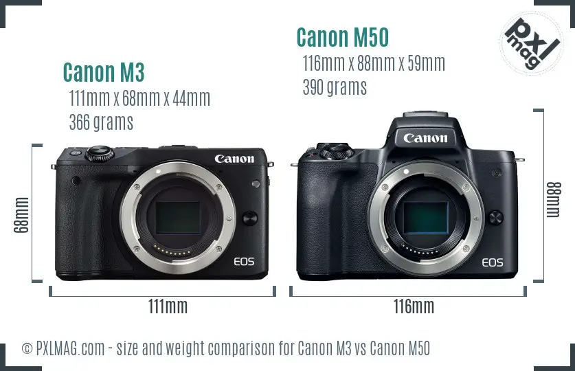 Canon M3 vs Canon M50 size comparison