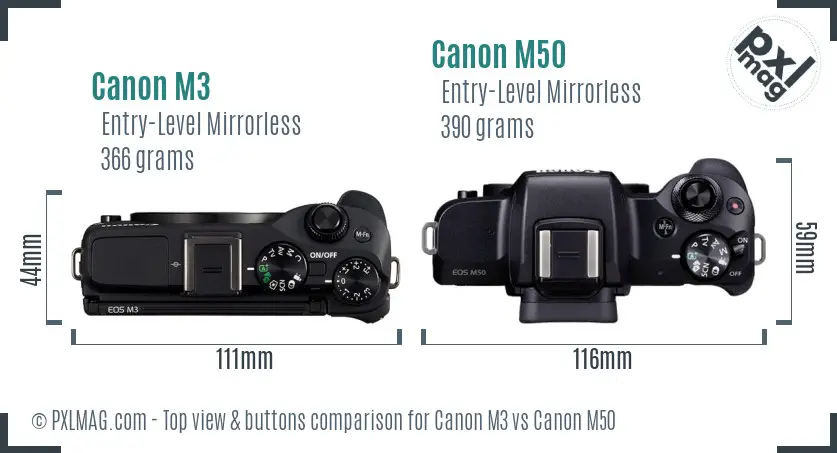 Canon M3 vs Canon M50 top view buttons comparison