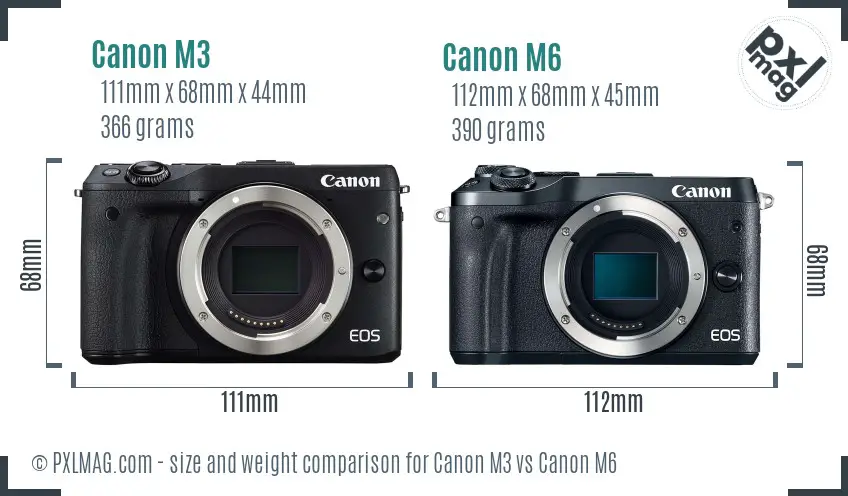 Canon M3 vs Canon M6 size comparison
