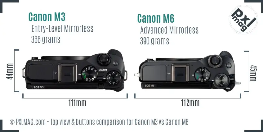 Canon M3 vs Canon M6 top view buttons comparison
