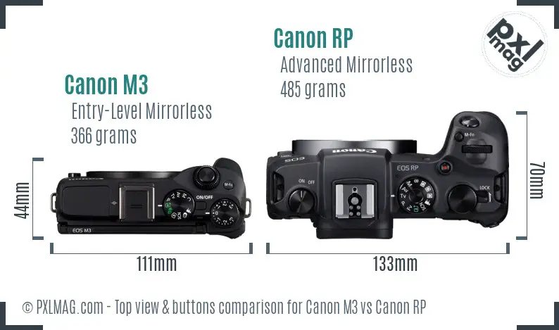 Canon M3 vs Canon RP top view buttons comparison