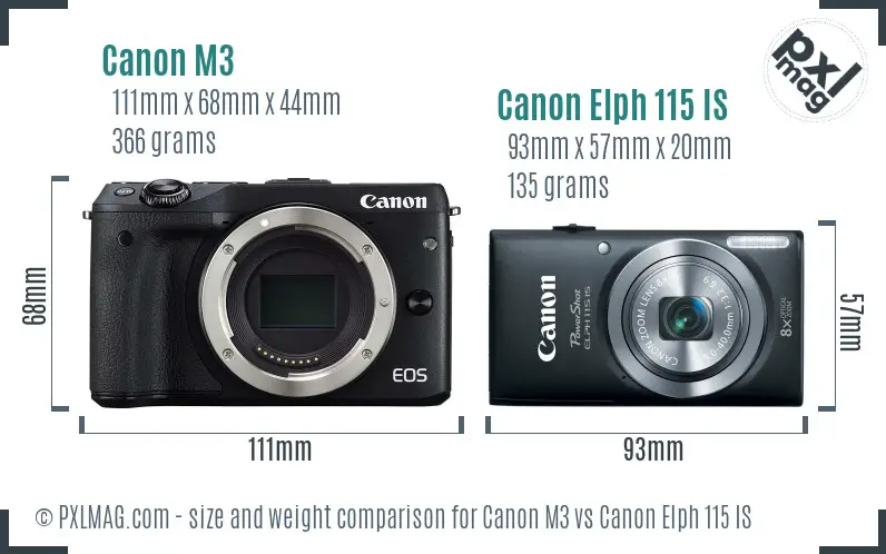 Canon M3 vs Canon Elph 115 IS size comparison Canon M3 vs Canon Elph 115 IS size comparison