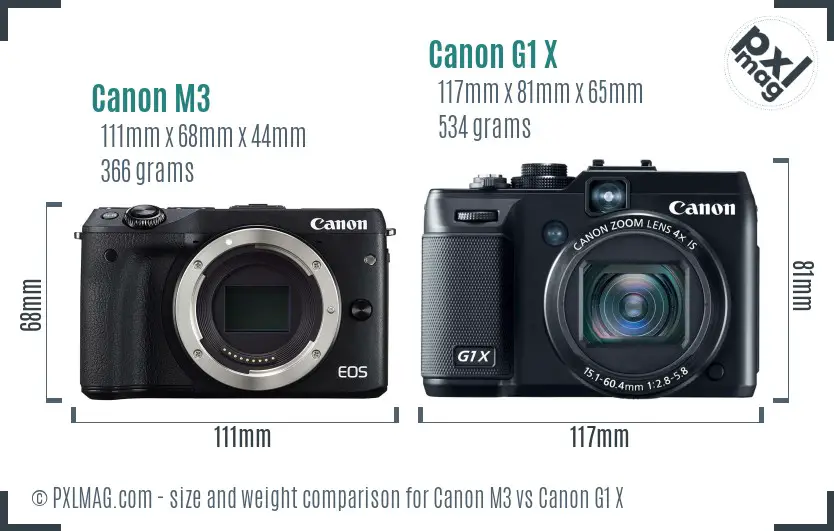 Canon M3 vs Canon G1 X size comparison