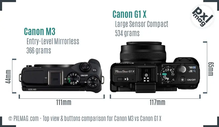 Canon M3 vs Canon G1 X top view buttons comparison