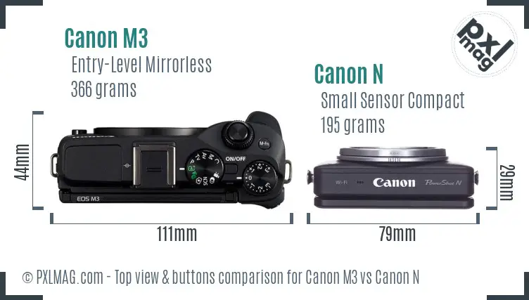 Canon M3 vs Canon N top view buttons comparison