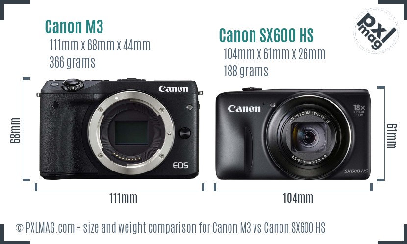 Canon M3 vs Canon SX600 HS size comparison Canon M3 vs Canon SX600 HS size comparison