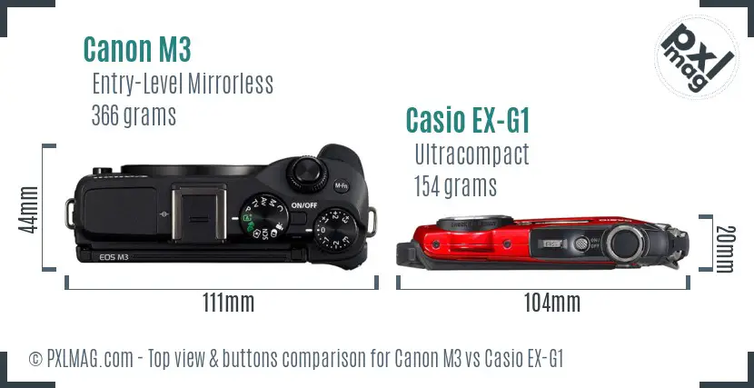 Canon M3 vs Casio EX-G1 top view buttons comparison