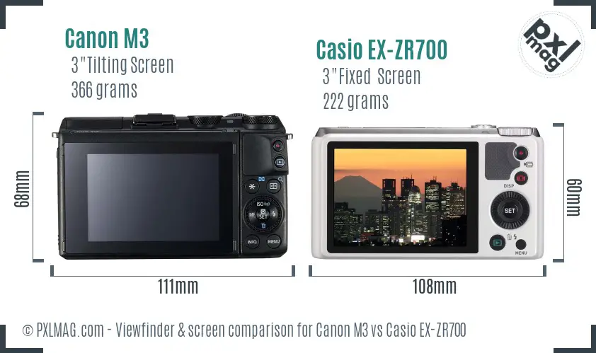 Canon M3 vs Casio EX-ZR700 Screen and Viewfinder comparison