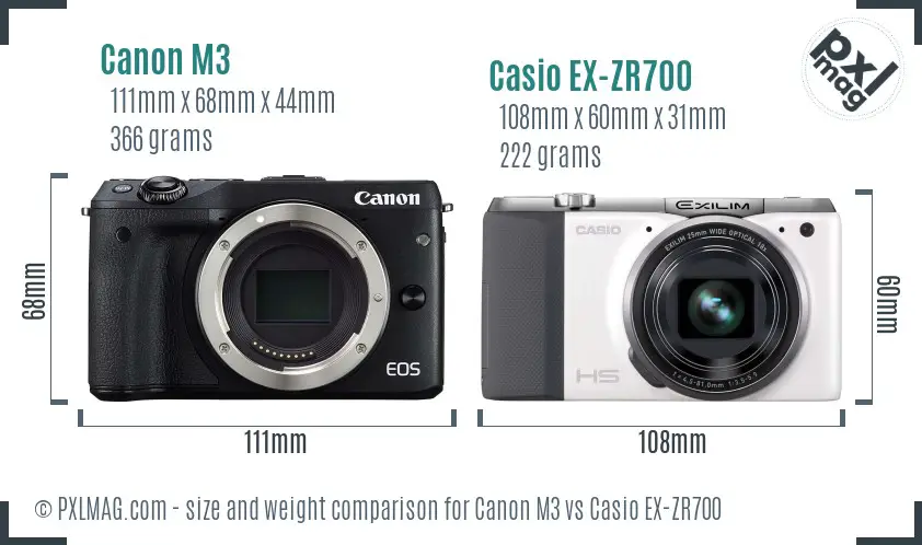 Canon M3 vs Casio EX-ZR700 size comparison