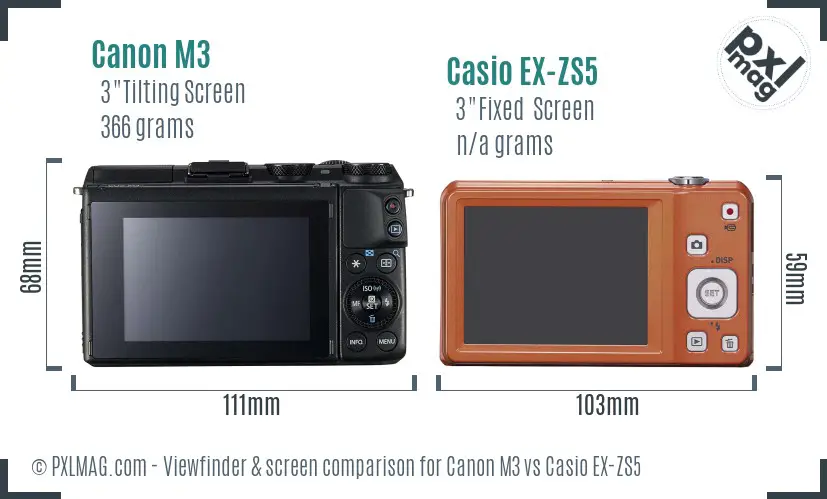 Canon M3 vs Casio EX-ZS5 Screen and Viewfinder comparison