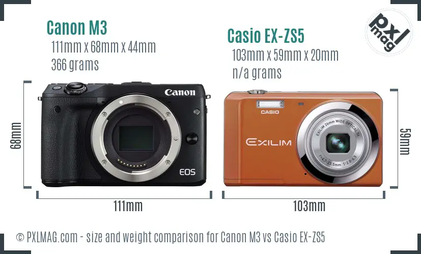 Canon M3 vs Casio EX-ZS5 size comparison