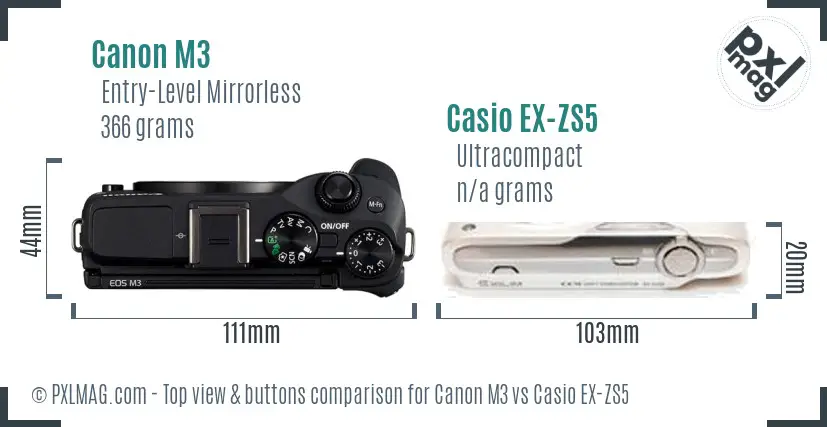 Canon M3 vs Casio EX-ZS5 top view buttons comparison