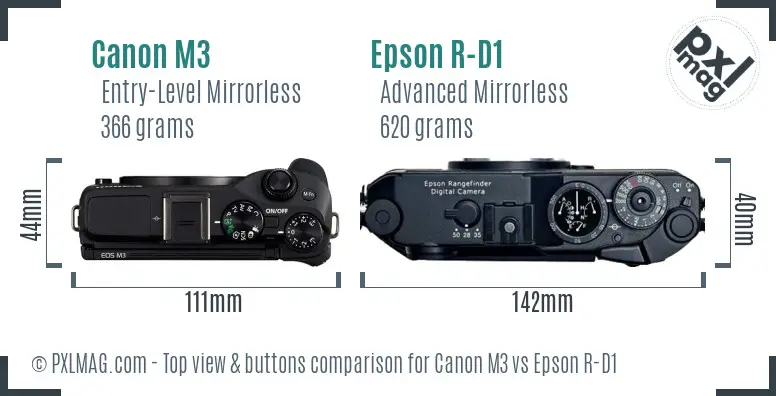 Canon M3 vs Epson R-D1 top view buttons comparison