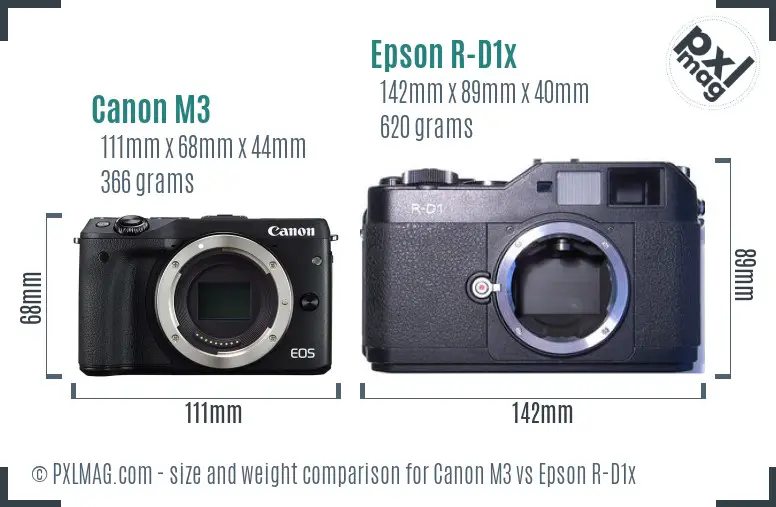 Canon M3 vs Epson R-D1x size comparison