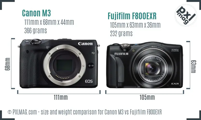 Canon M3 vs Fujifilm F800EXR size comparison