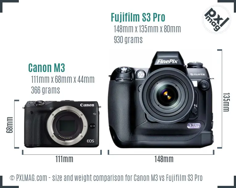 Canon M3 vs Fujifilm S3 Pro size comparison